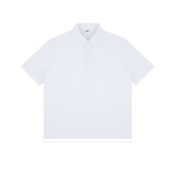 IDLT polo shirt, white front.