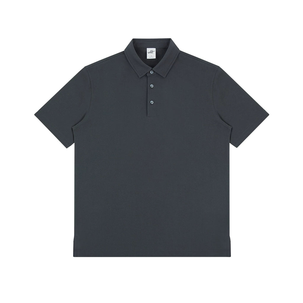 IDLT polo shirt, dark gray front.