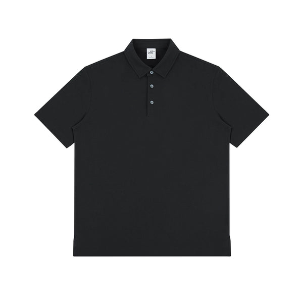 IDLT polo shirt, black front.