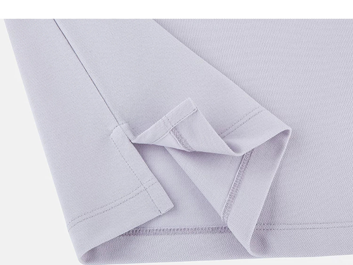 IDLT polo shirt, lavender folded hem.