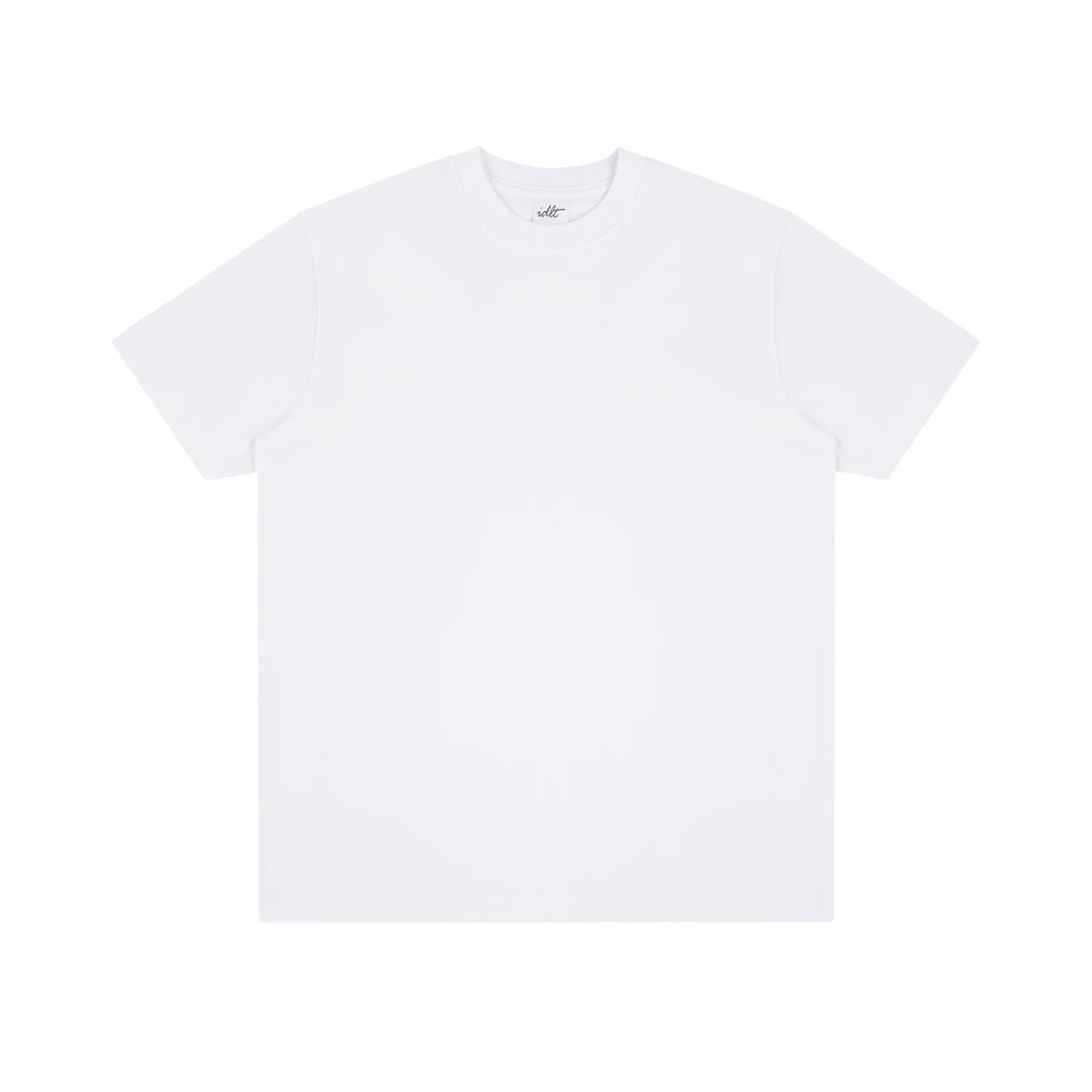 IDLT T-shirt, white front.