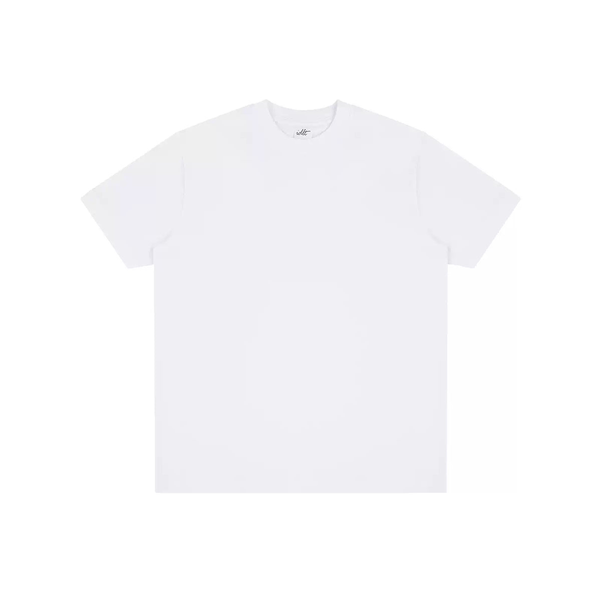 IDLT T-shirt, white front overview.