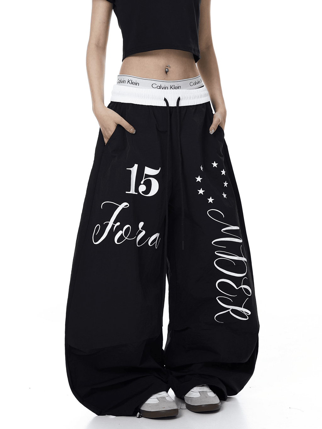 Color - Block Letter Print Parachute Pants - COPPING THREADS - CT Select
