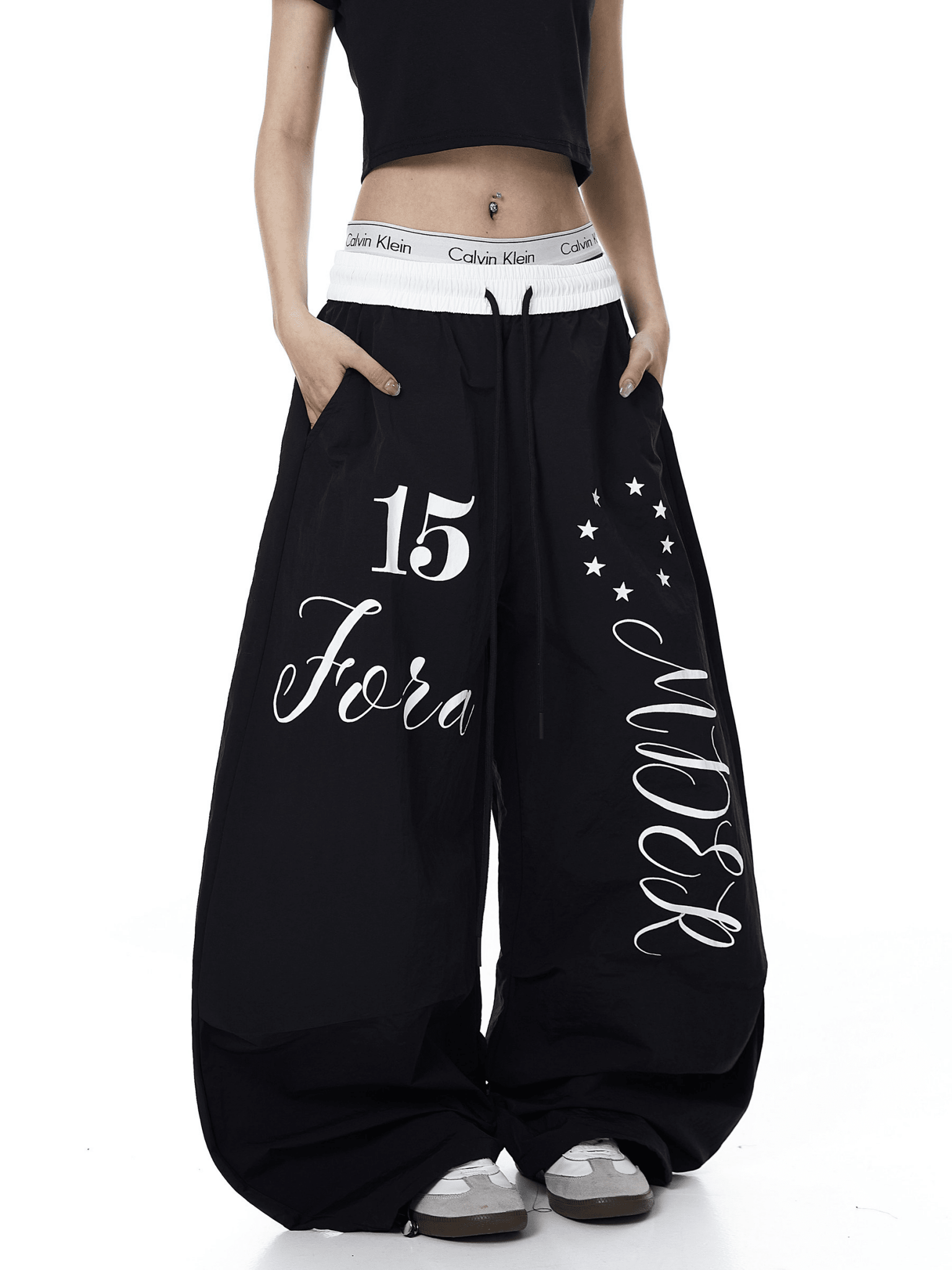 Color - Block Letter Print Parachute Pants - COPPING THREADS - CT Select