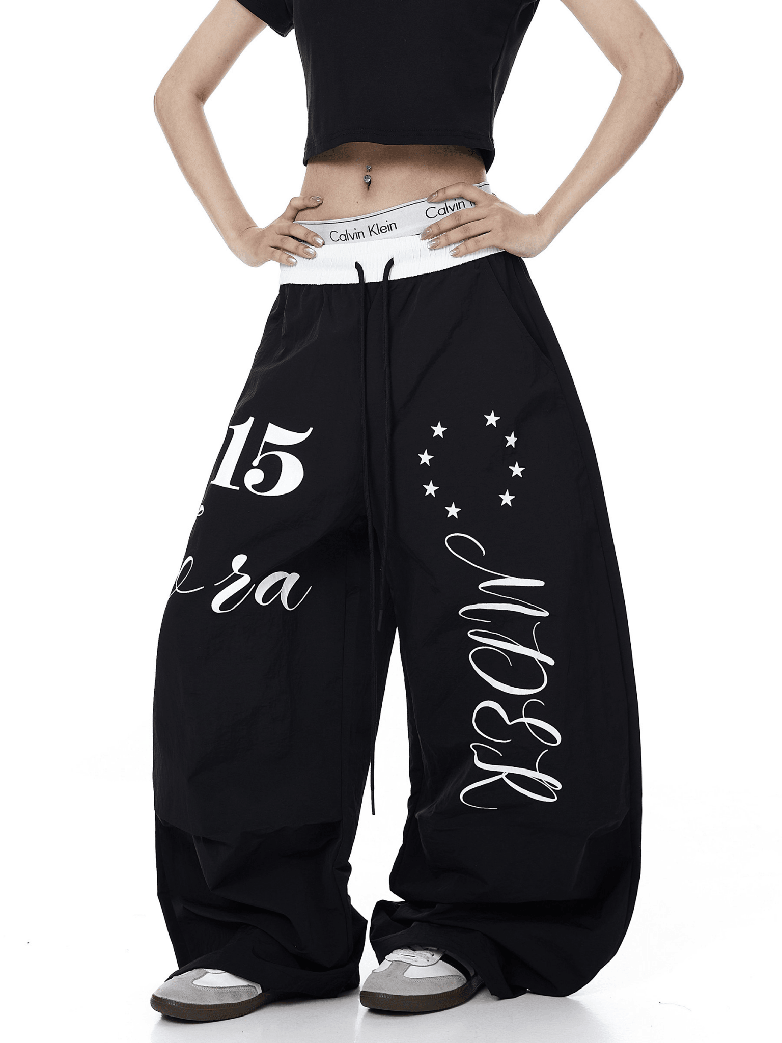 Color - Block Letter Print Parachute Pants - COPPING THREADS - CT Select