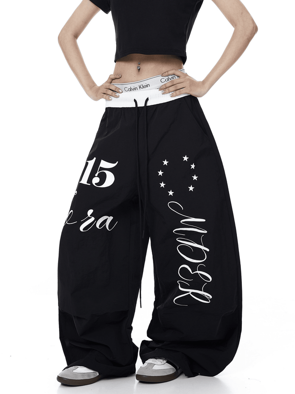 Color - Block Letter Print Parachute Pants - COPPING THREADS - CT Select