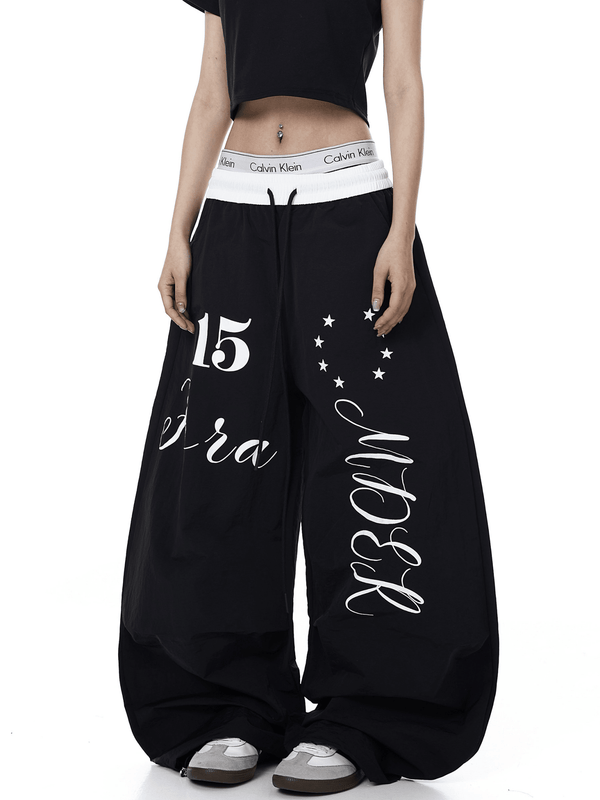 Color - Block Letter Print Parachute Pants - COPPING THREADS - CT Select