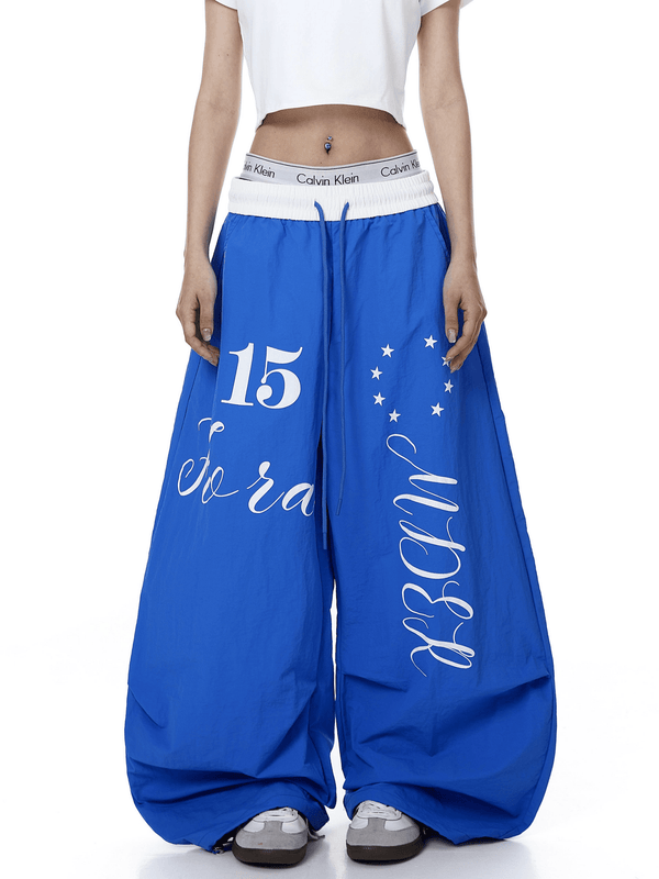 Color - Block Letter Print Parachute Pants - COPPING THREADS - CT Select