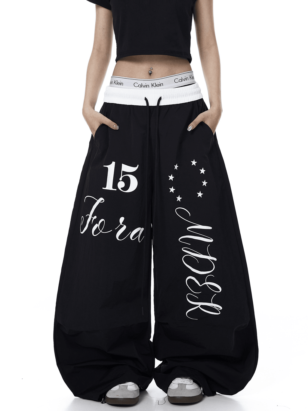 Color - Block Letter Print Parachute Pants - COPPING THREADS - CT Select