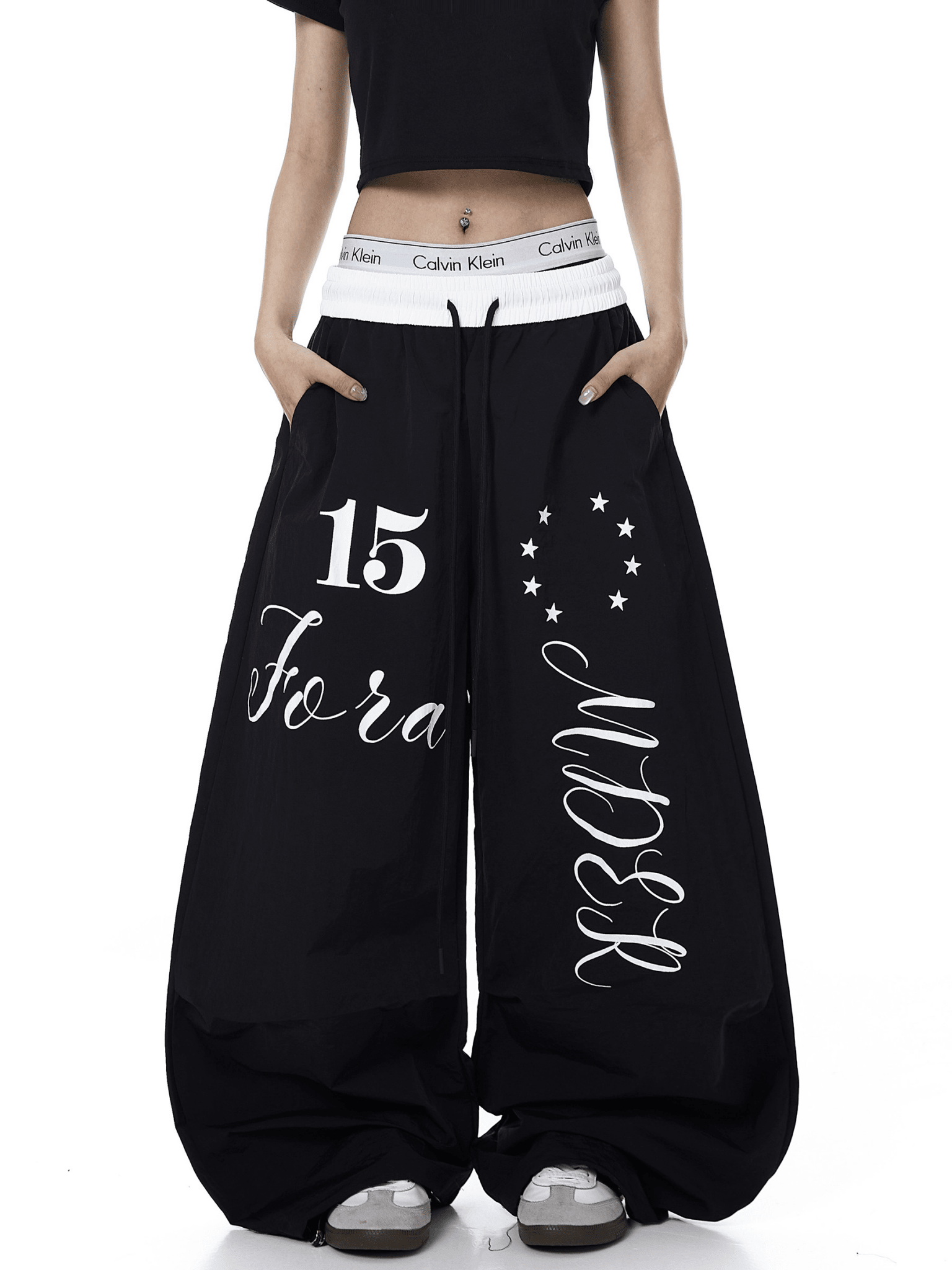 Color - Block Letter Print Parachute Pants - COPPING THREADS - CT Select