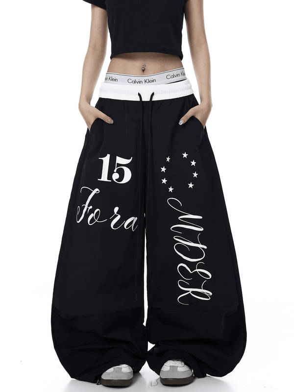 Color - Block Letter Print Parachute Pants - COPPING THREADS - CT Select