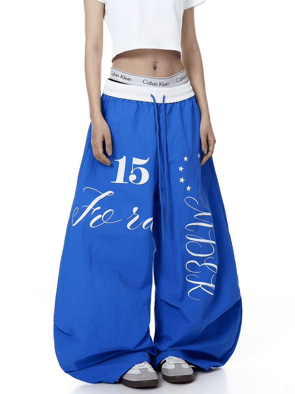 Color - Block Letter Print Parachute Pants - COPPING THREADS - CT Select