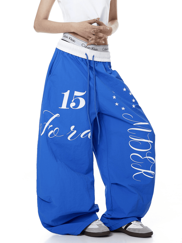 Color - Block Letter Print Parachute Pants - COPPING THREADS - CT Select