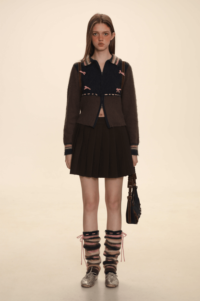 레트로 크루넥 지퍼업 니트 카디건 스웨터 Main Image