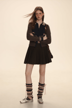 Color - Block Mohair Bow - Tie Zip - Up Cardigan - COPPING THREADS - MOROMORO