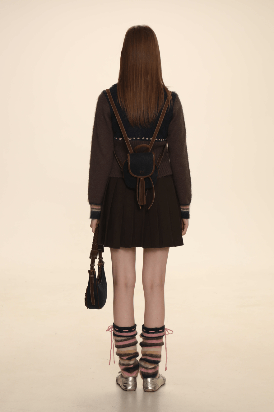 Color - Block Mohair Bow - Tie Zip - Up Cardigan - COPPING THREADS - MOROMORO