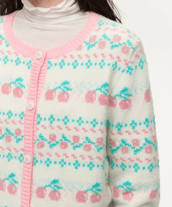 Colorblock Cherry Fair Isle Knit Cardigan Sweater - COPPING THREADS - CHICISLAND