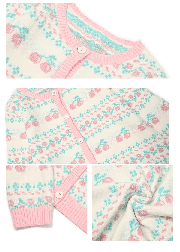 Colorblock Cherry Fair Isle Knit Cardigan Sweater - COPPING THREADS - CHICISLAND