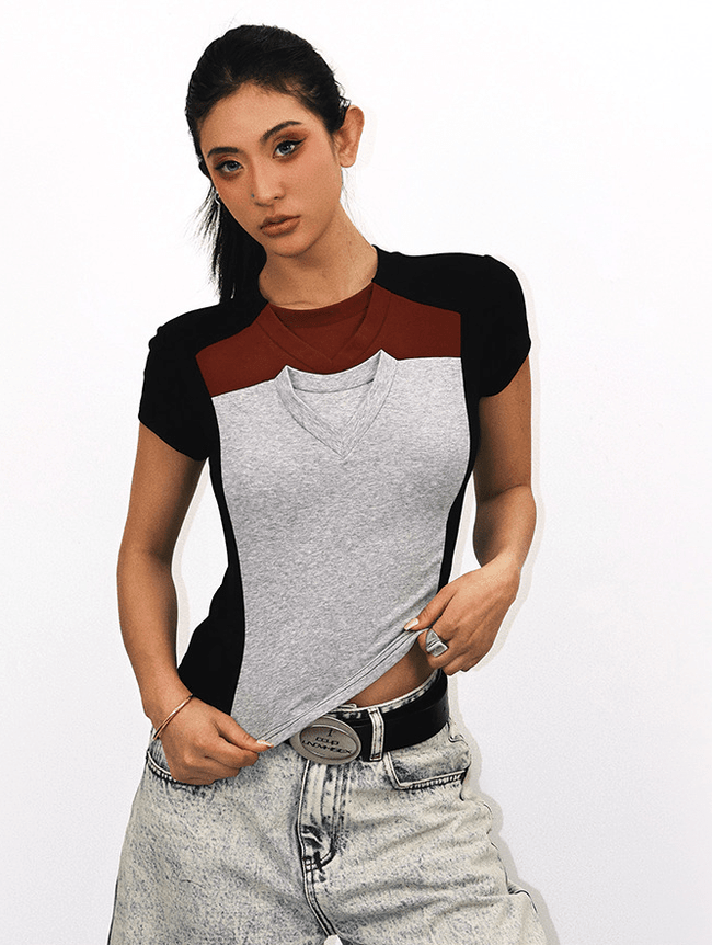 Colorblock Layered - Look Fitted Tee - COPPING THREADS - Yokuku Hover Image