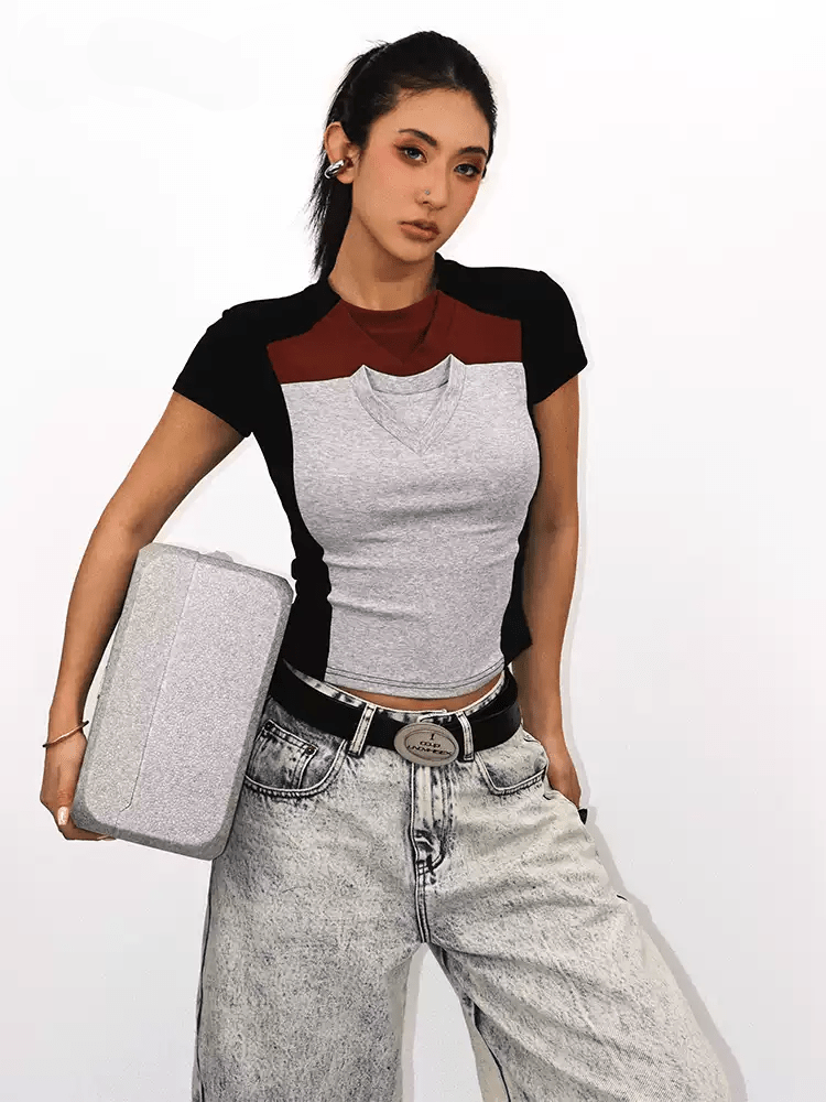 Colorblock Layered - Look Fitted Tee - COPPING THREADS - Yokuku