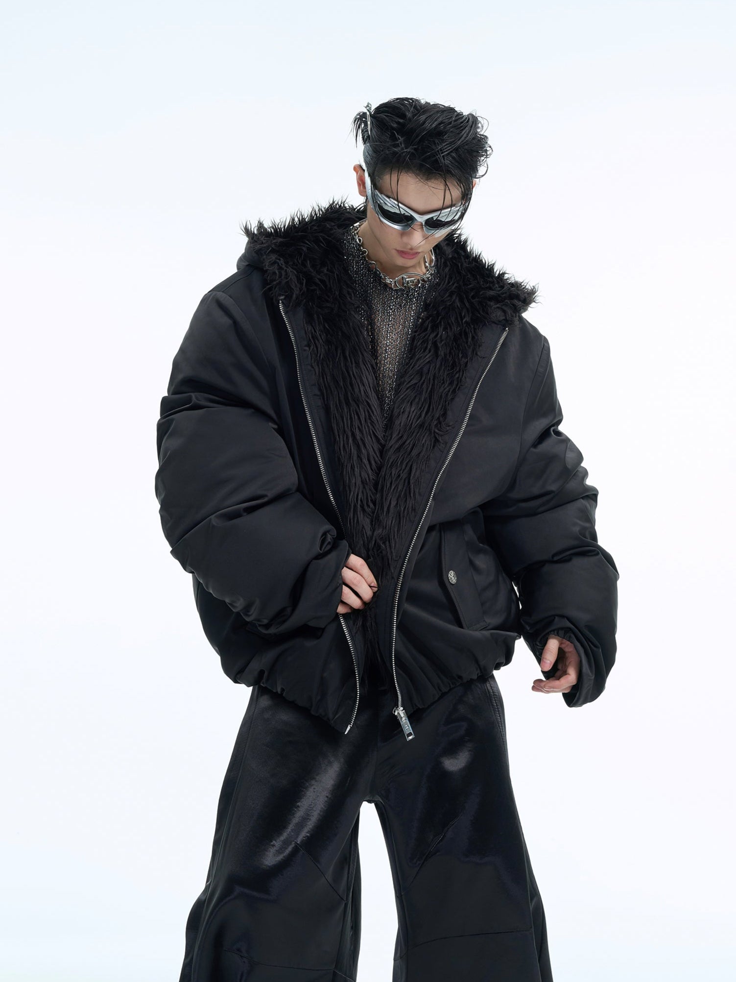 Colorblock Mountain Hawk Faux Fur Trim Hooded Puffer Jacket - COPPING THREADS - ArguE CulturE