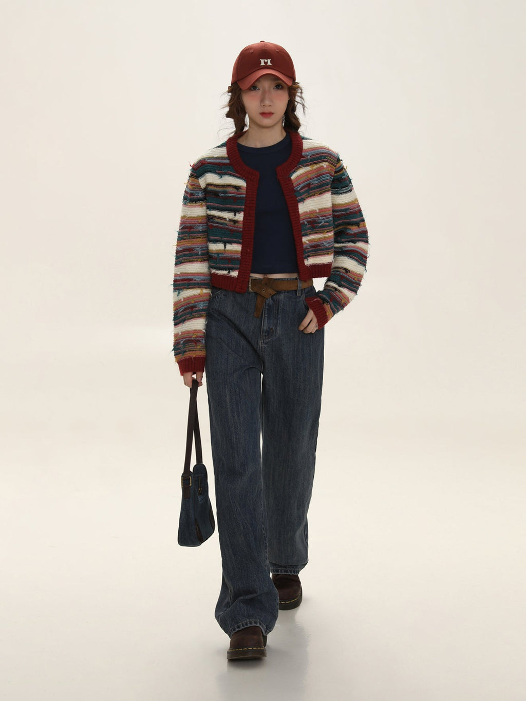 Colorblock Striped Knit Cropped Cardigan - COPPING THREADS - MOROMORO