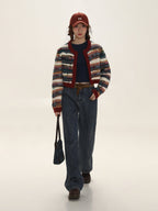 Colorblock Striped Knit Cropped Cardigan - COPPING THREADS - MOROMORO