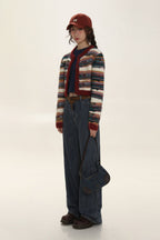 Colorblock Striped Knit Cropped Cardigan - COPPING THREADS - MOROMORO