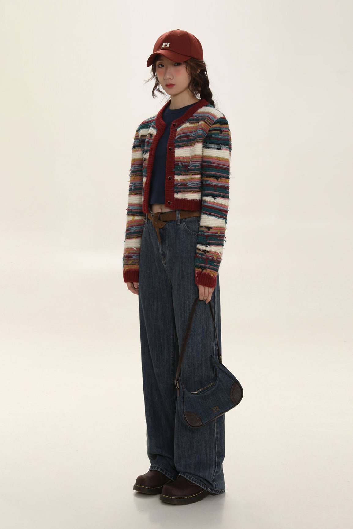 Colorblock Striped Knit Cropped Cardigan - COPPING THREADS - MOROMORO
