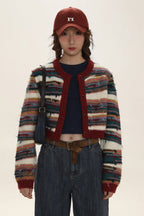 Colorblock Striped Knit Cropped Cardigan - COPPING THREADS - MOROMORO