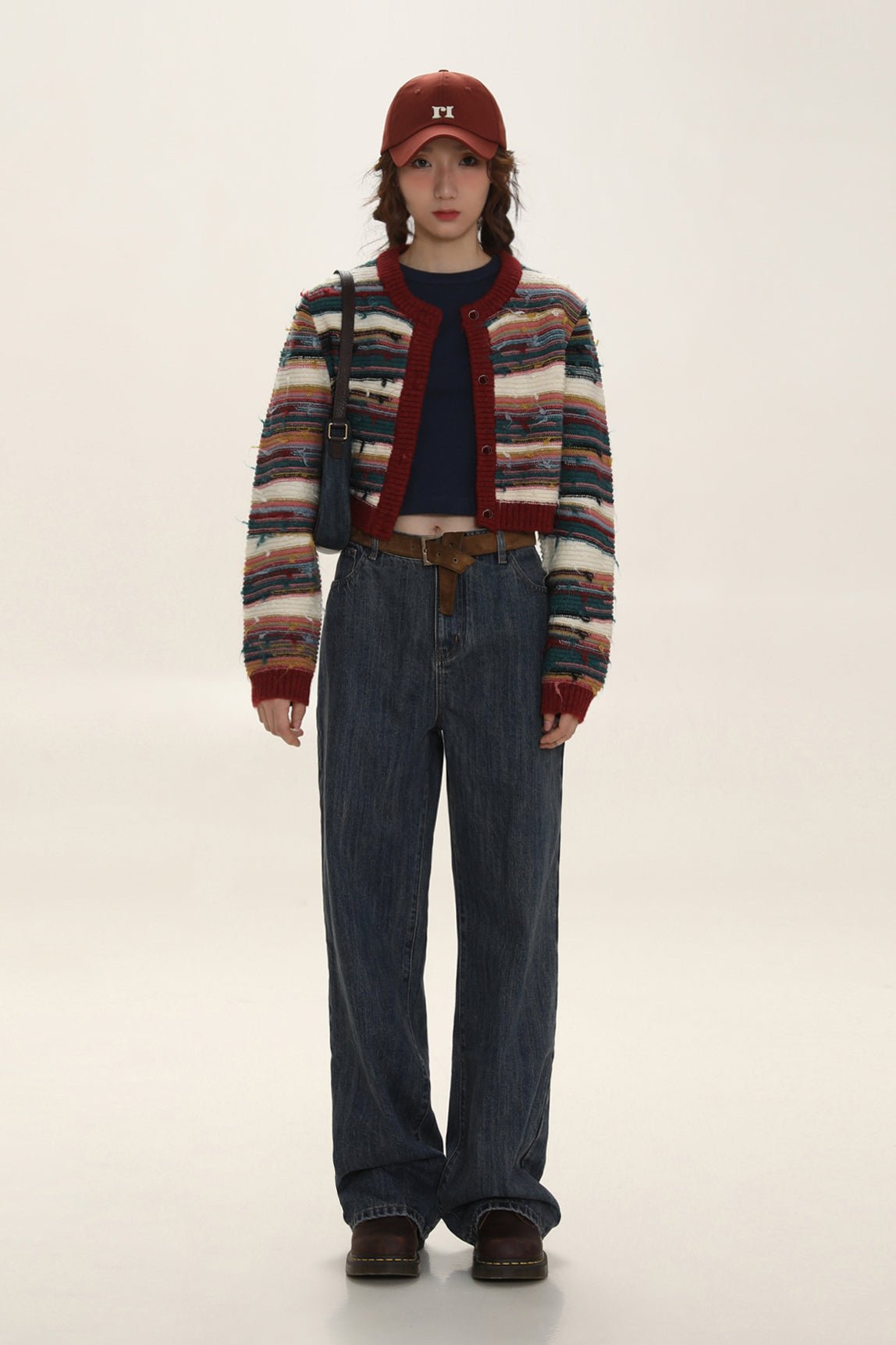 Colorblock Striped Knit Cropped Cardigan - COPPING THREADS - MOROMORO