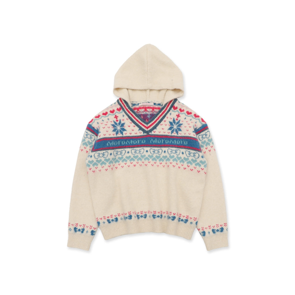 Colorful Fair Isle Heart Striped V - Neck Layered Hoodie Sweater - COPPING THREADS - MOROMORO