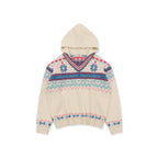 Colorful Fair Isle Heart Striped V - Neck Layered Hoodie Sweater - COPPING THREADS - MOROMORO