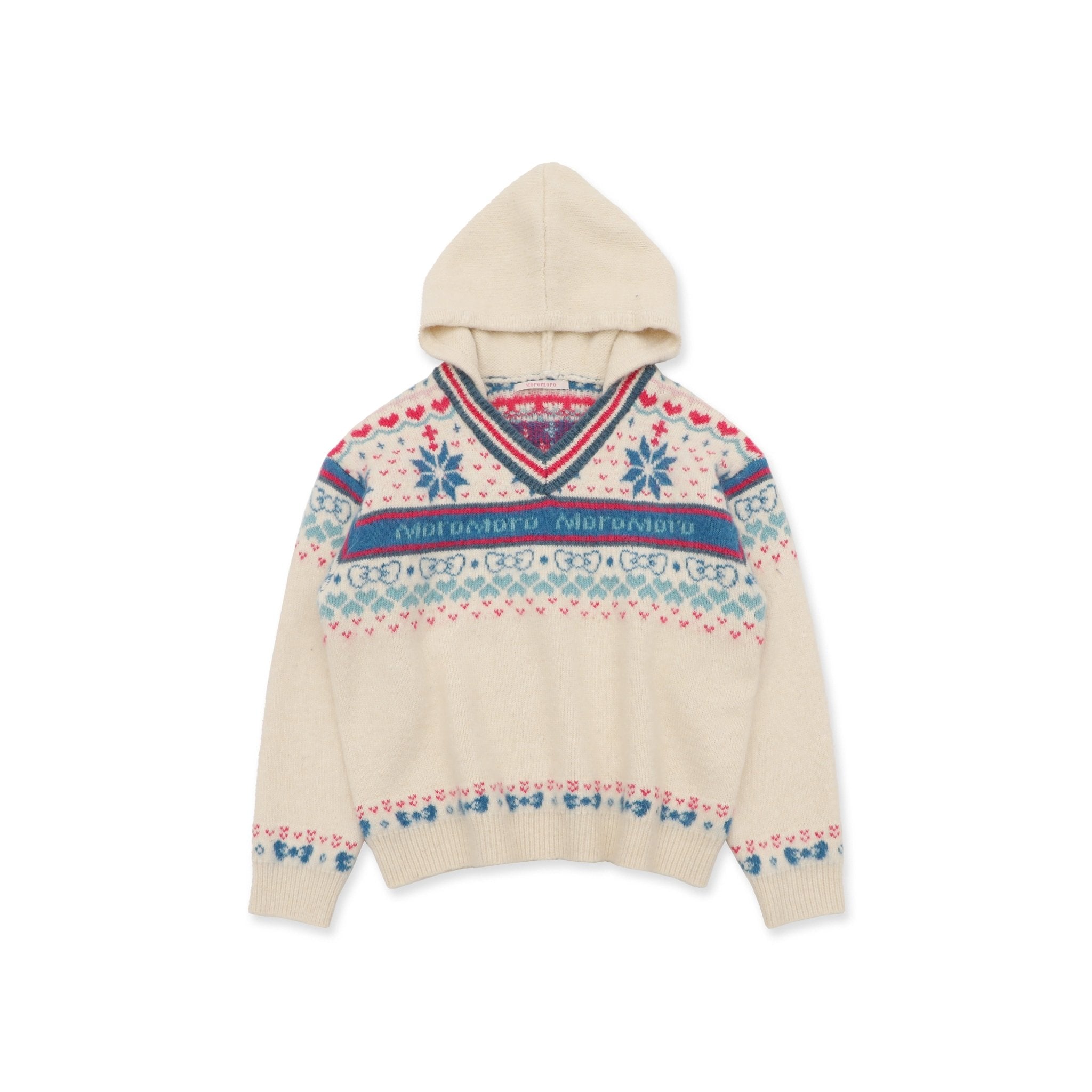 Colorful Fair Isle Heart Striped V - Neck Layered Hoodie Sweater - COPPING THREADS - MOROMORO