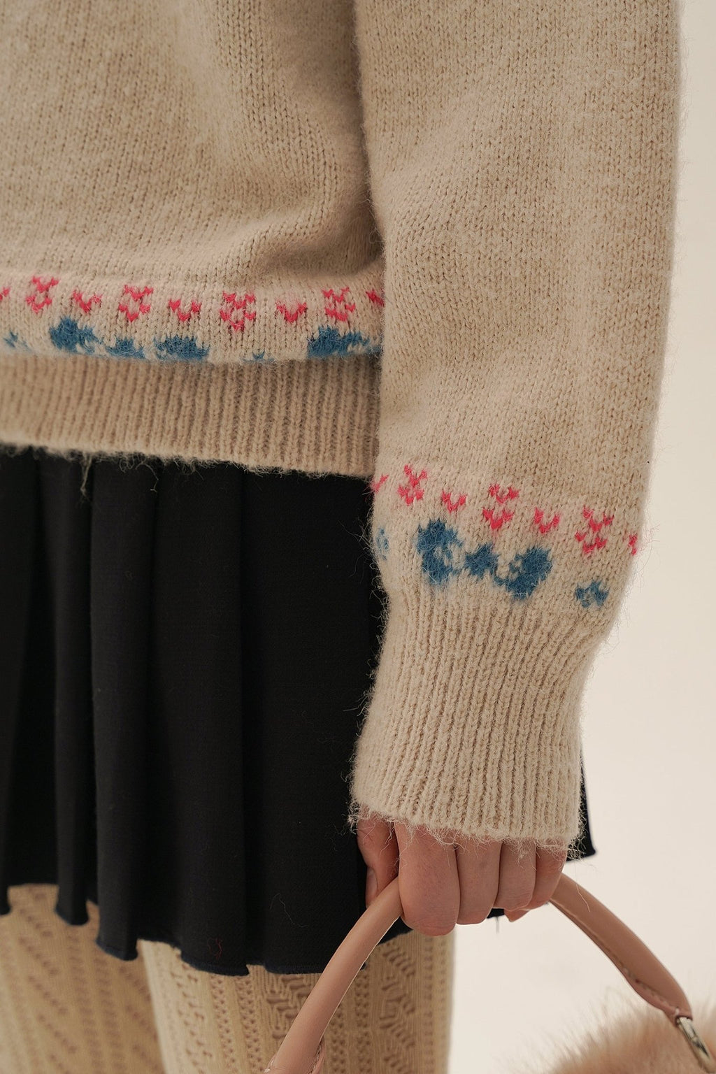 Colorful Fair Isle Heart Striped V - Neck Layered Hoodie Sweater - COPPING THREADS - MOROMORO