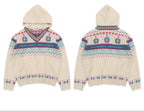 Colorful Fair Isle Heart Striped V - Neck Layered Hoodie Sweater - COPPING THREADS - MOROMORO