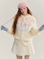 Colorful Hand - in - Hand Graphic Knit Cardigan - COPPING THREADS - CHICISLAND