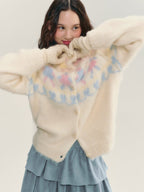 Colorful Hand - in - Hand Graphic Knit Cardigan - COPPING THREADS - CHICISLAND