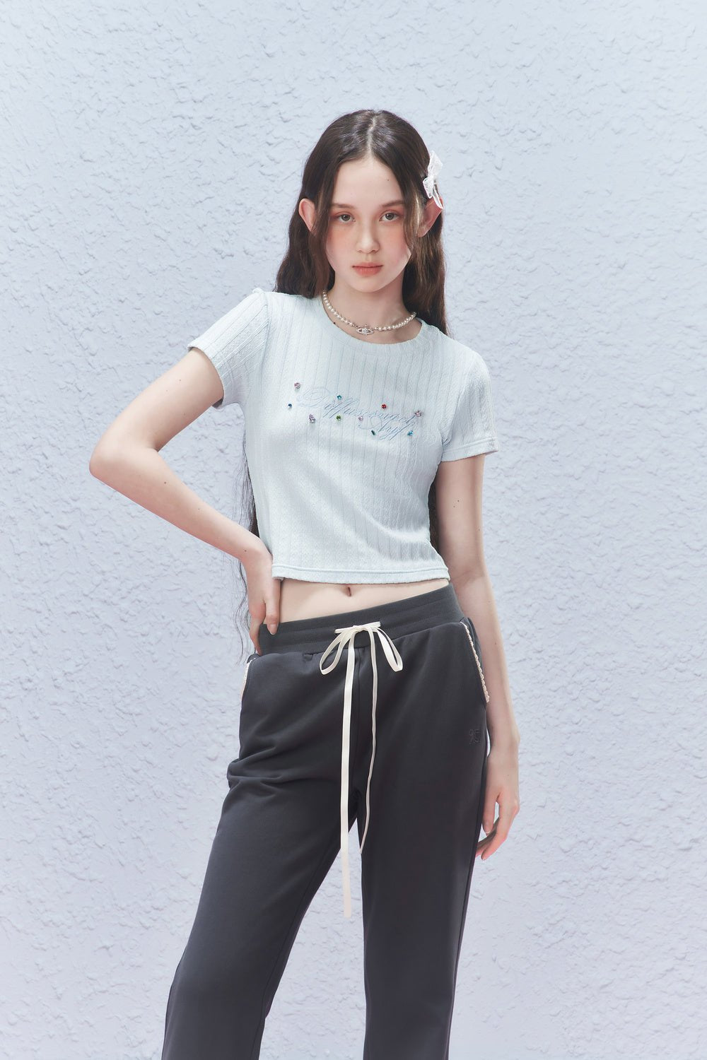 Colorful Rhinestone Letter Embroidered Tee - COPPING THREADS - AYF