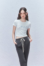 Colorful Rhinestone Letter Embroidered Tee - COPPING THREADS - AYF