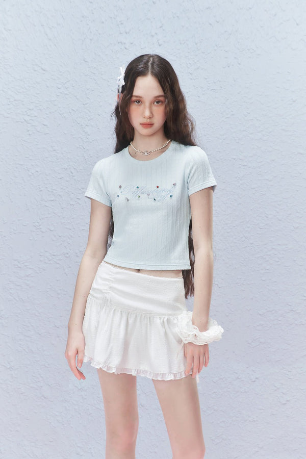 Colorful Rhinestone Letter Embroidered Tee - COPPING THREADS - AYF