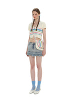 Colorful Striped Bow V - Neck Short Knit Top - COPPING THREADS - MOROMORO