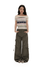 Colorful Striped Floral Pattern Off - Shoulder Knit Top - COPPING THREADS - MOROMORO