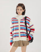 Colorful Striped Hooded Fleece Knit Sweater - COPPING THREADS - CT Select