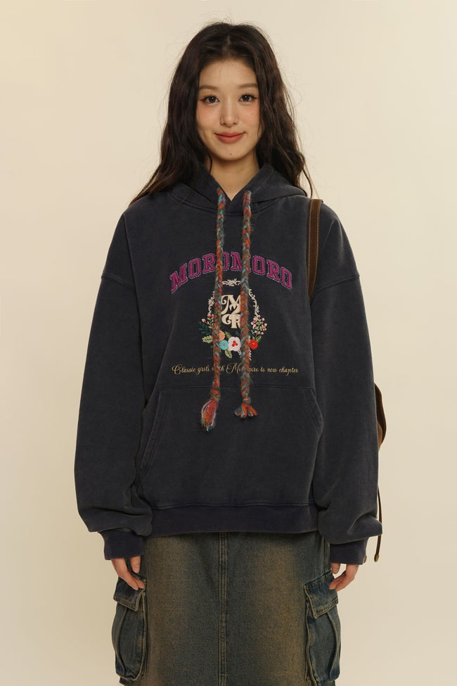 Colorful Yarn Rope Floral Emblem Embroidered Hoodie Main Image
