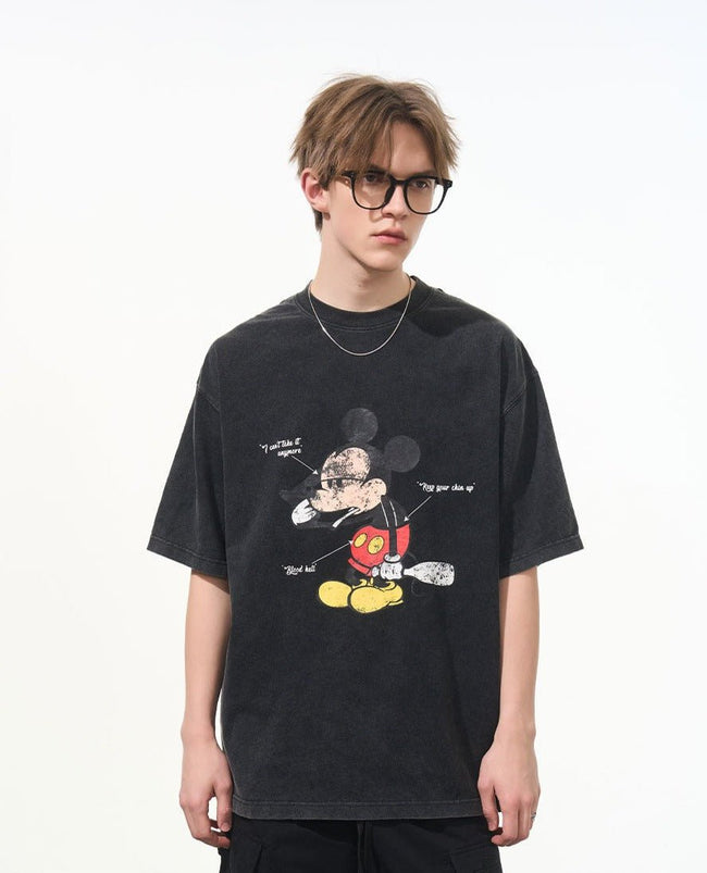 Comic Mickey Distressed Washed Tee - COPPING THREADS - Harsh and Cruel Hover Image