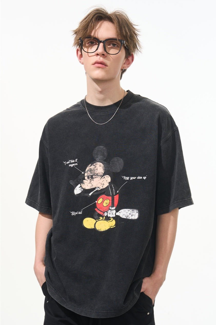 Comic Mickey Distressed Washed Tee - COPPING THREADS - Harsh and Cruel