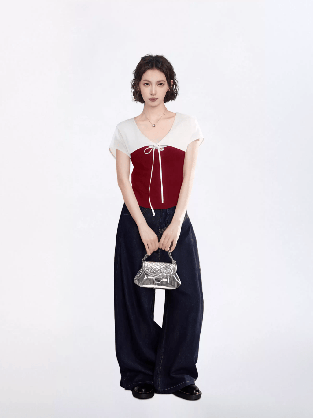 Contrast Collar Faux - Layered Cropped Tee - COPPING THREADS - CT Select