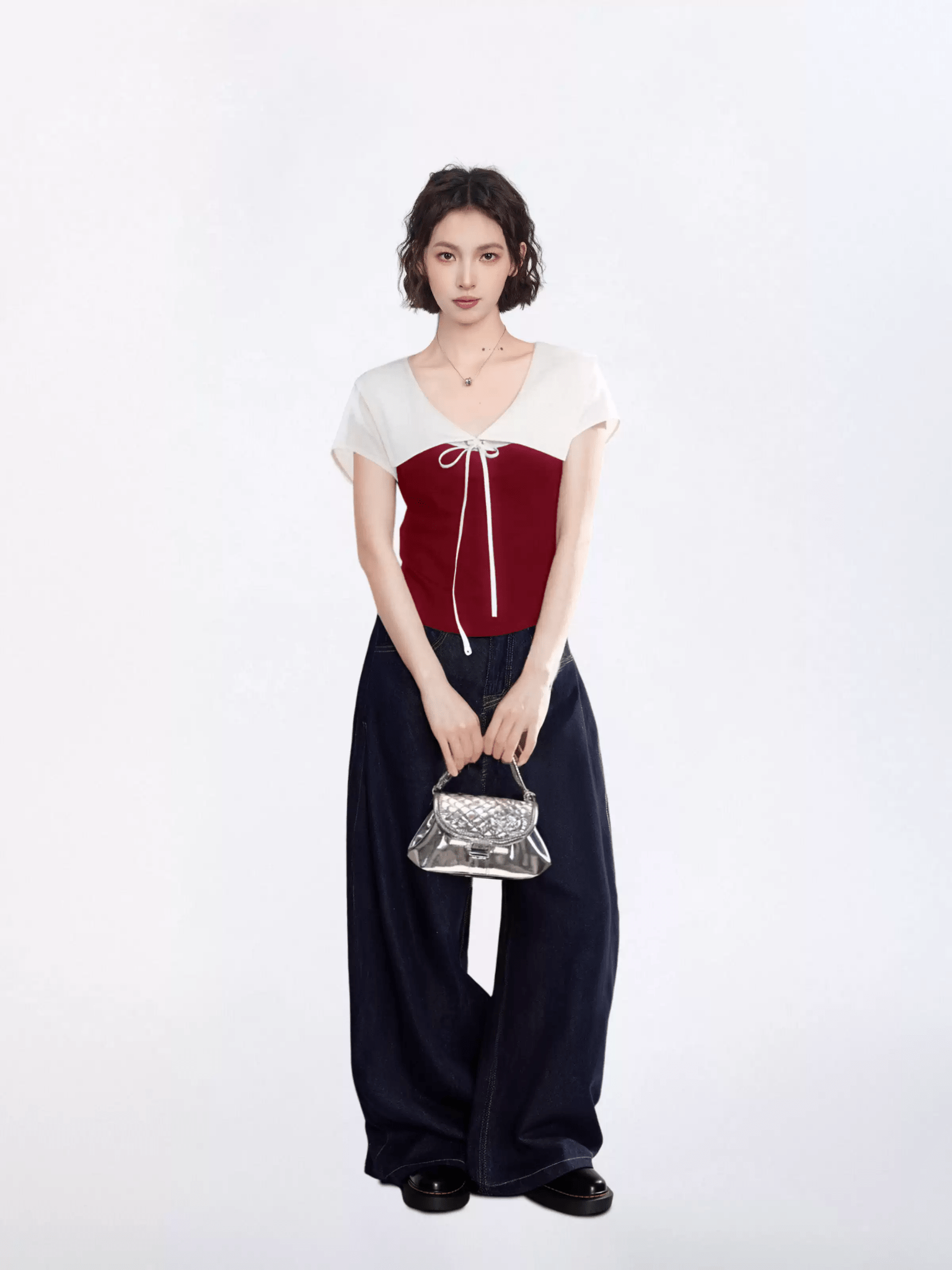 Contrast Collar Faux - Layered Cropped Tee - COPPING THREADS - CT Select