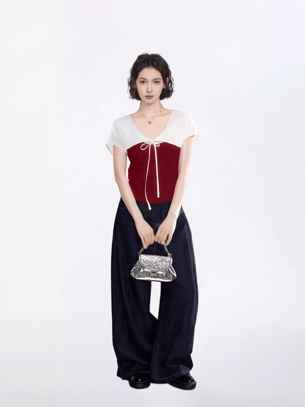 Contrast Collar Faux - Layered Cropped Tee - COPPING THREADS - CT Select